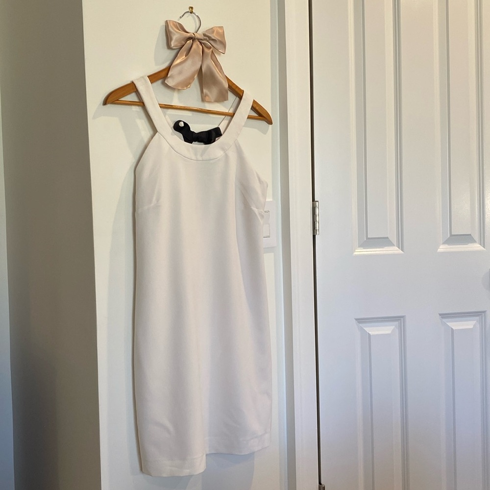 Zara | straight elegant midi dress | bow back, round neck